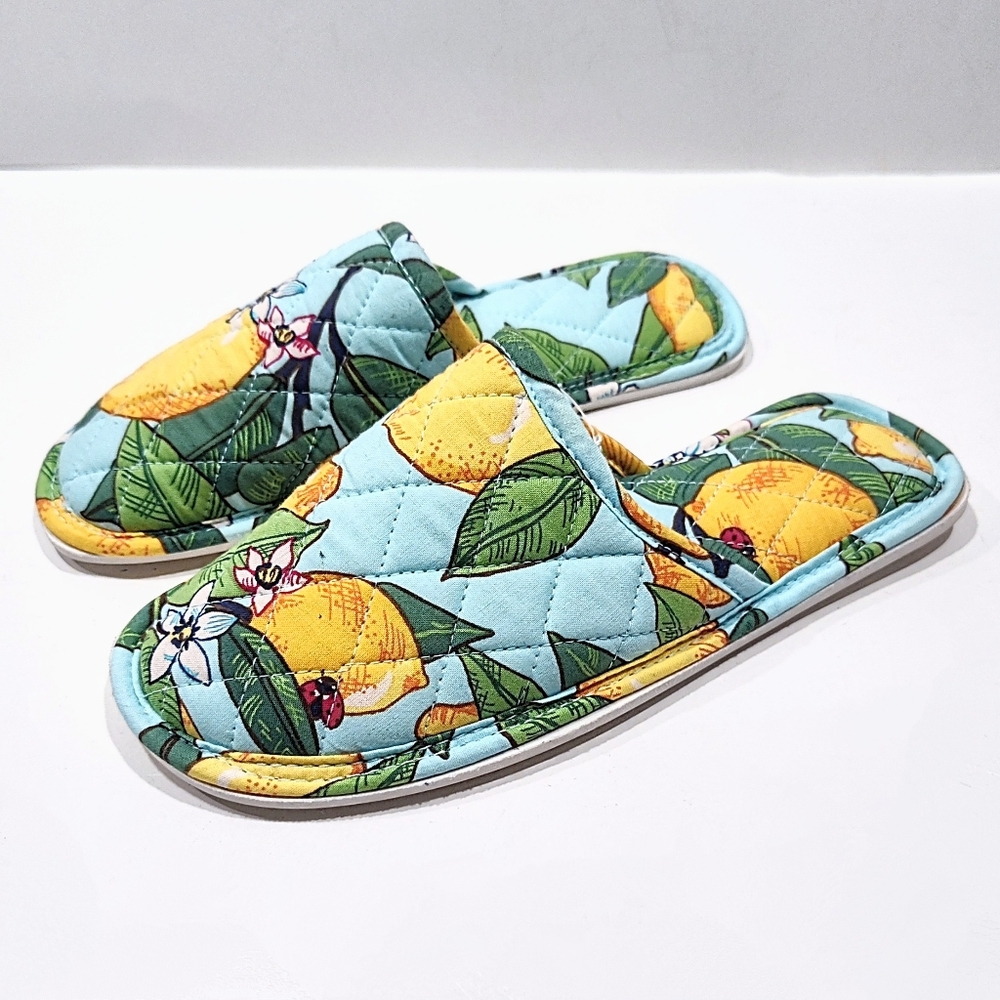 Vera Bradley Lemon Grove Travel Slippers Womens Small 5-6 Slip On Mules Comfort